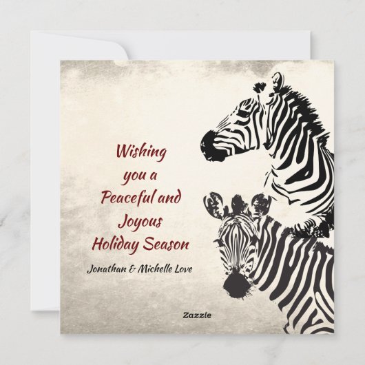 野生のシマウマとリボンがクリスマスツリーフラットを見つめた シーズンカード (裏面)