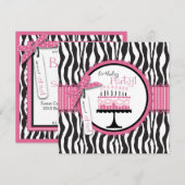 野生のシマウマのプリント及びお誕生日ケーキのピンクは感謝していしています サンキューカード (正面/裏面)