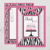 野生のシマウマのプリント及びお誕生日ケーキのピンクは感謝していしています サンキューカード (正面/裏面)