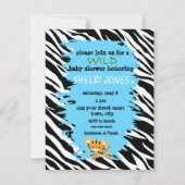 野生のシマウマの青のベビーシャワー招待状! 招待状 (裏面)