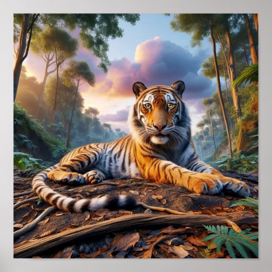 野生のジャングルに強力なベンガルトラ ポスター (正面)