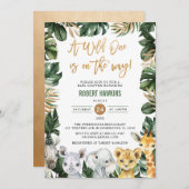 野生のジャングルのサファリ動物の赤ちゃんシャワー 招待状 (正面/裏面)