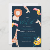 野生のジャングルの動物のベビーシャワー|の青 招待状 (正面)