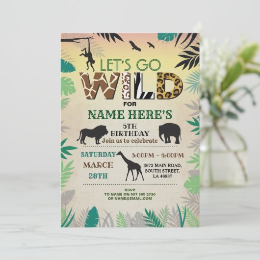 野生のジャングルの誕生日パーティサファリ動物園へ 招待状 (スタンド正面)