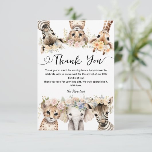 野生のジャングルアニマルサファリベイビーシャワーガール サンキューカード (スタンド正面)