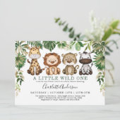 野生のジャングルサファリ動物の緑の赤ちゃんシャワー 招待状 (スタンド正面)