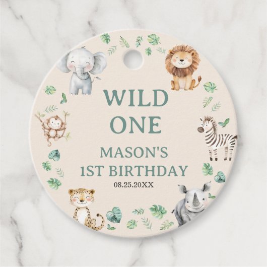 野生のジャングルサファリ動物の誕生日 フェイバータグ (正面)