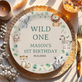 野生のジャングルサファリ動物の誕生日 ペーパープレート