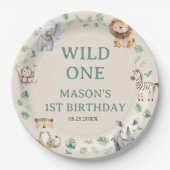 野生のジャングルサファリ動物の誕生日 ペーパープレート (正面)