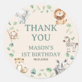 野生のジャングルサファリ動物の誕生日 ラウンドシール (正面)