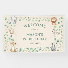 野生のジャングルサファリ動物の誕生日 横断幕