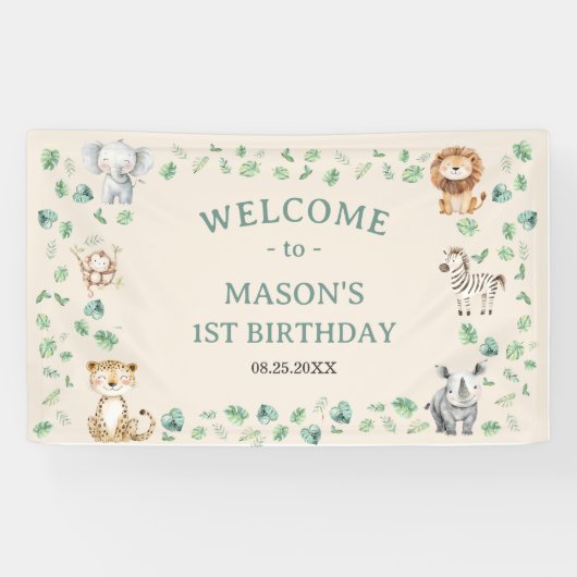 野生のジャングルサファリ動物の誕生日 横断幕 (横)