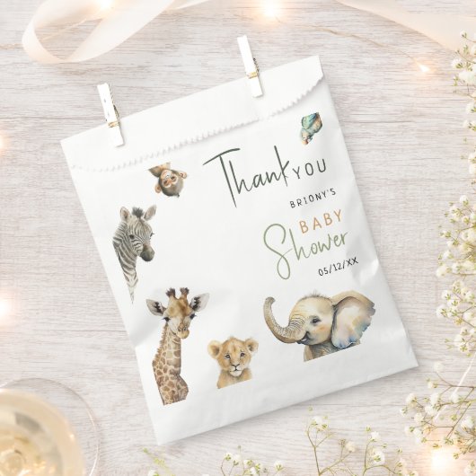 野生のジャングルサファリ動物の赤ちゃんシャワーありがとう フェイバーバッグ (クリップ留めされた状態)
