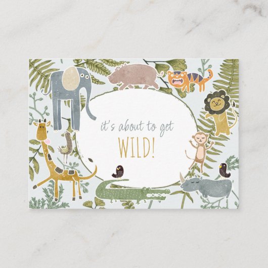 野生のジャングルサファリ動物植物性ベビーシャワー エンクロージャーカード (裏面)