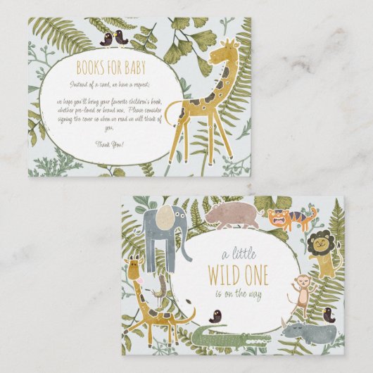 野生のジャングルサファリ動物植物性ベビーシャワー エンクロージャーカード (正面/裏面)