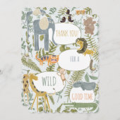 野生のジャングルサファリ動物植物性ベビーシャワー サンキューカード (正面/裏面)