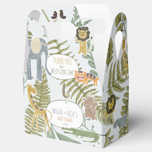 野生のジャングルサファリ動物植物性ベビーシャワー フェイバーボックス (オープン)