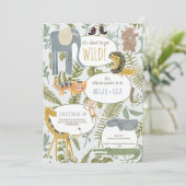 野生のジャングルサファリ動物植物性ベビーシャワー 招待状 (スタンド正面)