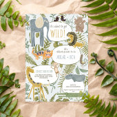 野生のジャングルサファリ動物植物性ベビーシャワー 招待状