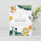 野生のジャングル動物の子供たち任意の年齢誕生日招待状 サンキューカード (スタンド正面)