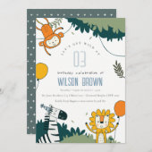 野生のジャングル動物の子供たち任意の年齢誕生日招待状 サンキューカード (正面/裏面)