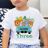 野生のジャングル動物の少年3歳の誕生日パーソナライズされた ベビーTシャツ
