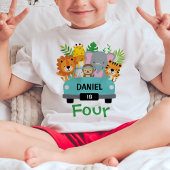 野生のジャングル動物の少年4歳の誕生日パーソナライズされた ベビーTシャツ
