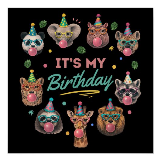 野生のジャングル動物の誕生日パーティーデザイン ポスター (正面)