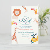 野生のジャングル動物の赤ちゃんシャワー |白 招待状 (スタンド正面)