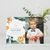 野生のジャングル動物キッズフォト誕生日招待状 サンキューカード (スタンド正面)