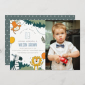 野生のジャングル動物キッズフォト誕生日招待状 サンキューカード (正面/裏面)