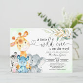 野生のジャングル動物サファリのベビーシャワー 招待状 (スタンド正面)