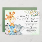野生のジャングル動物サファリのベビーシャワー 招待状 (正面/裏面)