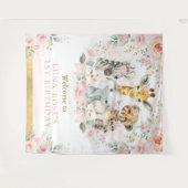 野生のジャングル動物ピンクフローラ誕生日歓迎 タペストリー (正面(横))