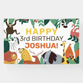 野生のジャングル動物子供の誕生日カスタムパーティー 横断幕 (横)