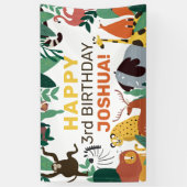 野生のジャングル動物子供の誕生日カスタムパーティー 横断幕 (縦)