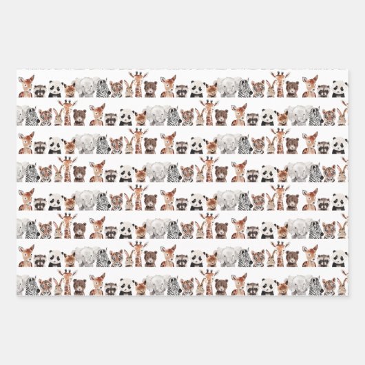 野生のジャングル動物 |誕生日パーティー ラッピングペーパーシート (正面)