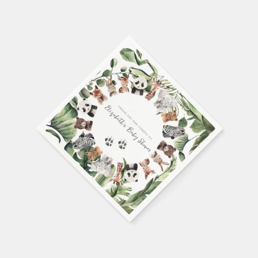 野生のジャングル動物 |赤ちゃんシャワー スタンダードカクテルナプキン (角)