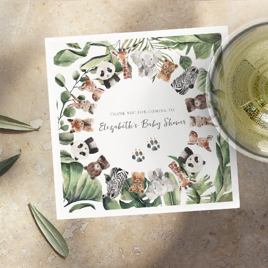 野生のジャングル動物 |赤ちゃんシャワー スタンダードカクテルナプキン