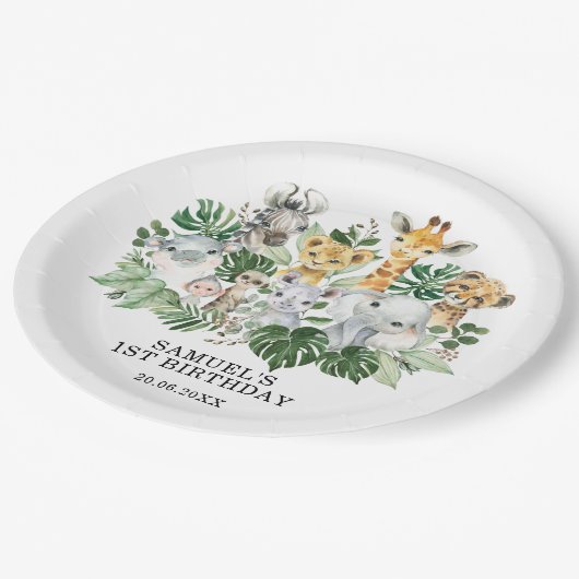 野生のジャングル1匹のサファリ動物の誕生パーティー ペーパープレート (アングル)