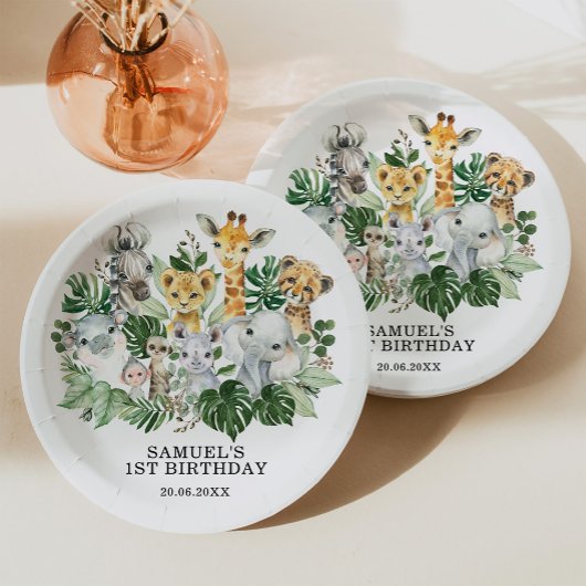 野生のジャングル1匹のサファリ動物の誕生パーティー ペーパープレート