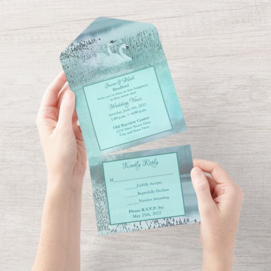 野生のスワン 結婚誓約を更新する オールインワン招待状 (貼ってはがせる)