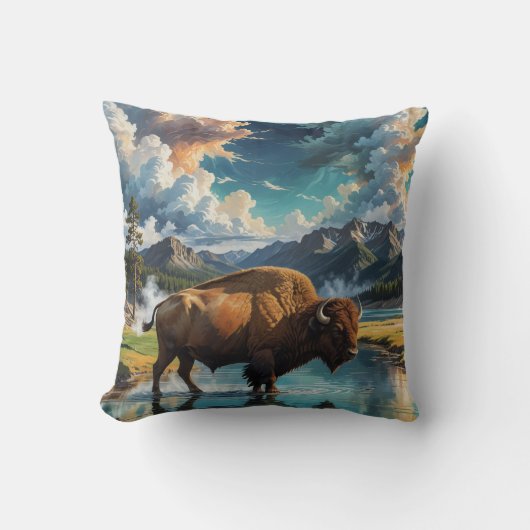 野生のセレニティ – バッファロー クッション (正面)