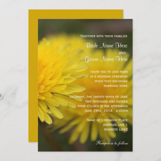 野生のタンポポの花春、夏結婚、's 招待状 (正面/裏面)