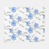 野生のチコリー花植物水彩画 フリースブランケット (正面(横))