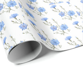 野生のチコリー花植物水彩画 ラッピングペーパー