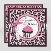 野生のチータのプリント及びカップケーキの誕生日 招待状 (正面/裏面)