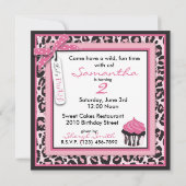 野生のチータのプリント及びカップケーキの誕生日 招待状 (裏面)