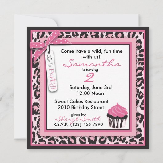野生のチータのプリント及びカップケーキの誕生日 招待状 (裏面)