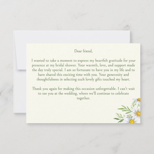 野生のデイジーの花 春 夏 ウェディングシャワーのお祝い サンキューカード (裏面)